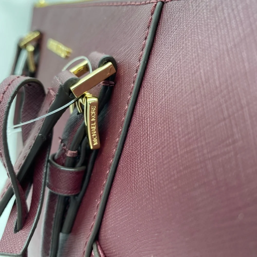 MICHAEL KORS CHARLOTTE LARGE TOP ZIP TOTE DARK CHERRY NWT